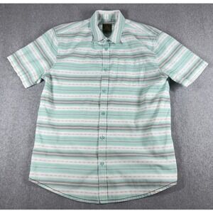 PrAna Tamrack Shirt Men's XL Mint Green Short Sleeve Button Stripe Organic‎